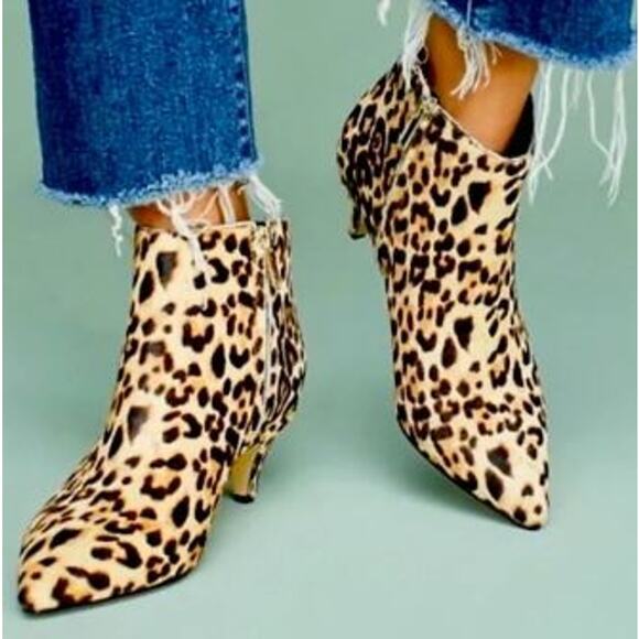Sam Edelman Ankle Boots Womens 7.5 Olette Leopard Print Kitten Heel Tan Black - Picture 1 of 11